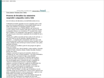 Imagem do post Protesto de Bráulios faz ministério suspender campanha contra Aids