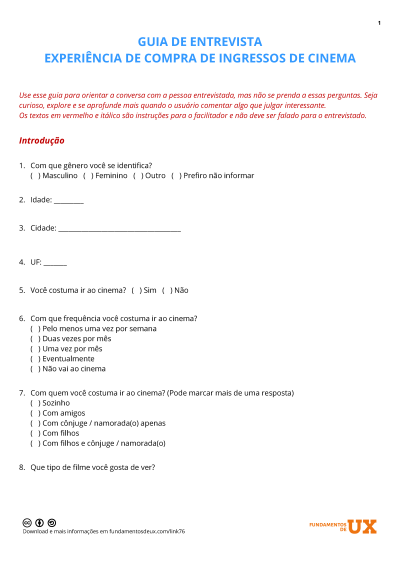 Imagem do post CINEMA: Guia de Entrevista Experiência de Compra de Ingresso de Cinema