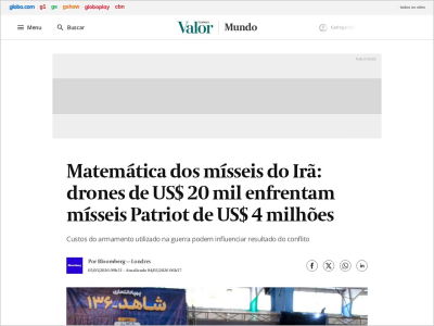 Imagem do post Matemática dos mísseis do Irã: drones de US$ 20 mil enfrentam mísseis Patriot de US$ 4 milhões