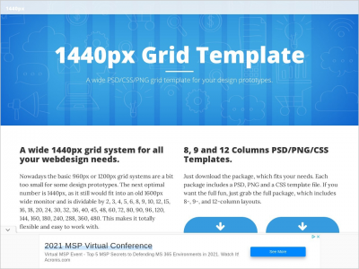 Imagem do post 1440px Grid System - 8, 9 and 12 Column PSD Template.