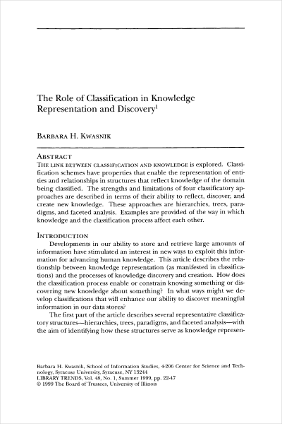 Imagem do post The Role of Classification in Knowledge Representation and Discovery