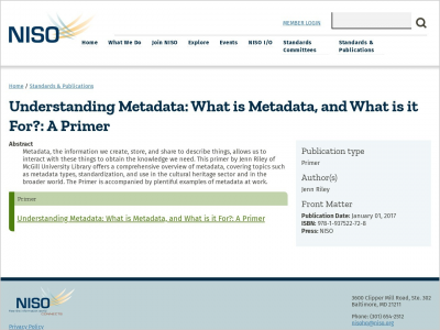 Imagem do post Understanding Metadata: What is Metadata, and What is it For?: A Primer | NISO website