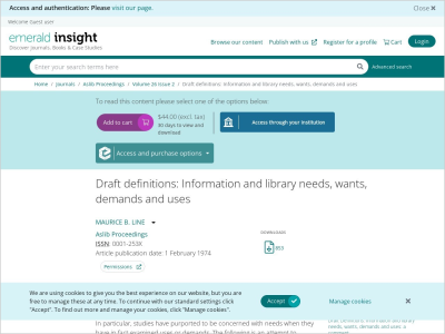 Imagem do post Draft definitions: Information and library needs, wants, demands and uses
