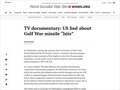 Imagem do post TV documentary: US lied about Gulf War missile “hits”